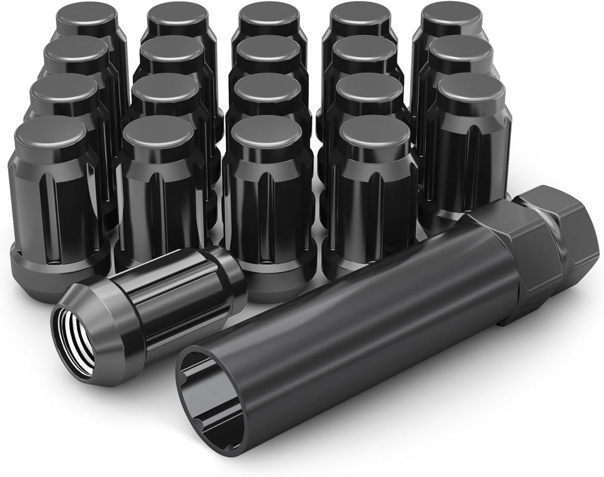 24 Black Spline Lug Nuts 1.38"Tall | 12X1.5 | Fits Toyota Truck Aftermarket Rims
