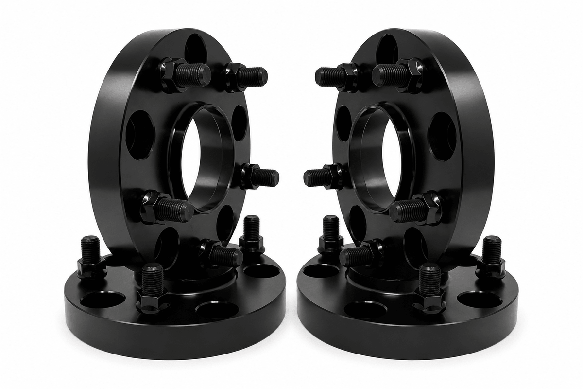 4x 5x4.5 Hub Centric Wheel Spacers | 1 Inch (25mm) | 14x1.5 Studs & Lug Nuts | 70.5mm Center Bore & Wheel Centering Lip | Forged 6061 T-6 Aerospace Grade Hard Anodized Aluminum - SET Group USA