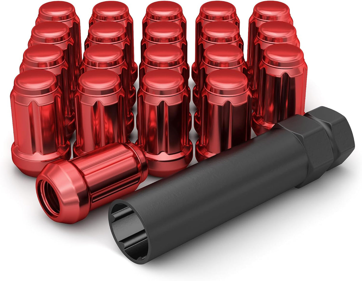 20 Red Spline Tuner Racing Lug Nuts | 12X1.5 | Fits Most Jdm Honda Acura |