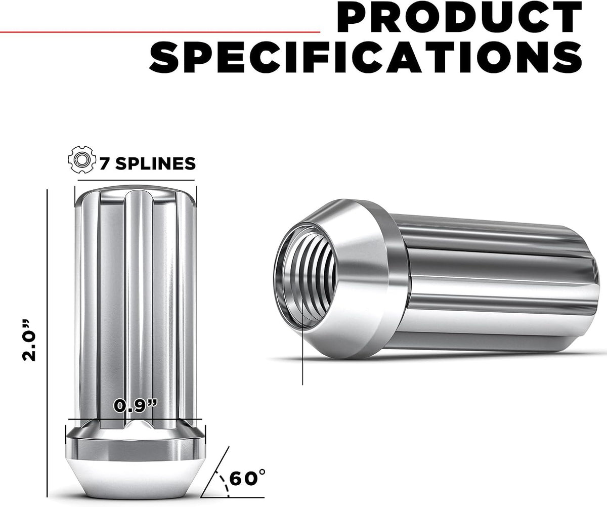 32x Chrome Spline Lug Nuts + Key | Chevy Silverado 2500 3500 Hd Duramax Gmc 14X1.5 - SET Group USA