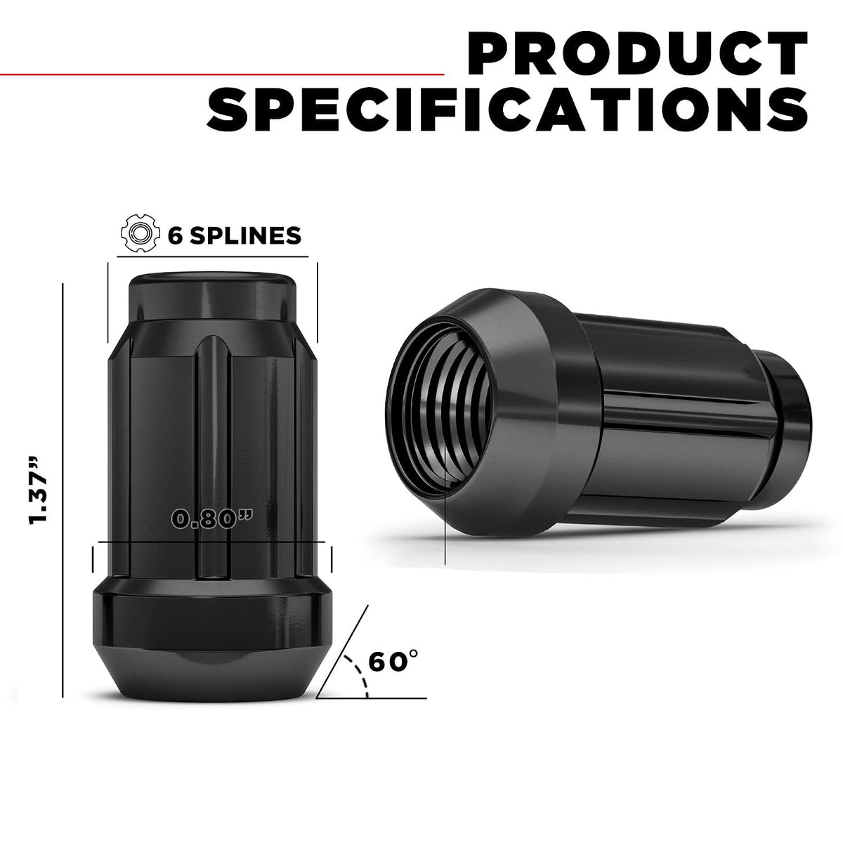 20x Matte Black Mustang Lug Nuts | 6 Spline Tuner | 1/2"-20 | + Key | - SET Group USA