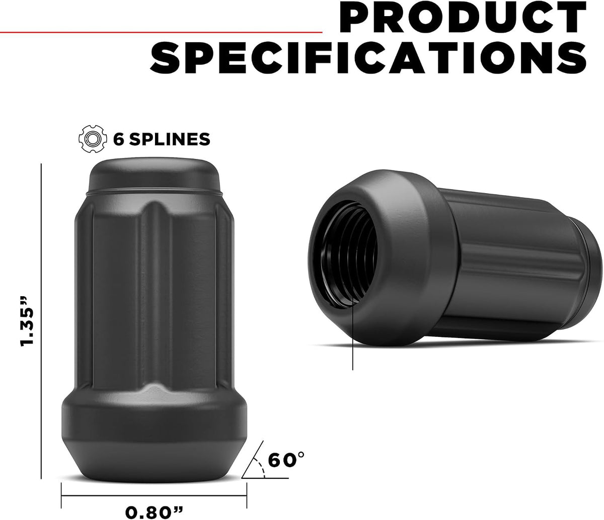 20x Matte Black Spline Tuner Racing Lug Nuts With Key | 12X1.5 | Fits Most Jdm Honda | - SET Group USA