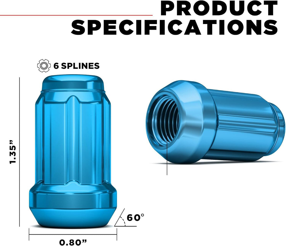 20x Blue Spline Tuner Racing Lug Nuts +2 Keys | 12X1.5 | Fits Most Honda Acura | - SET Group USA