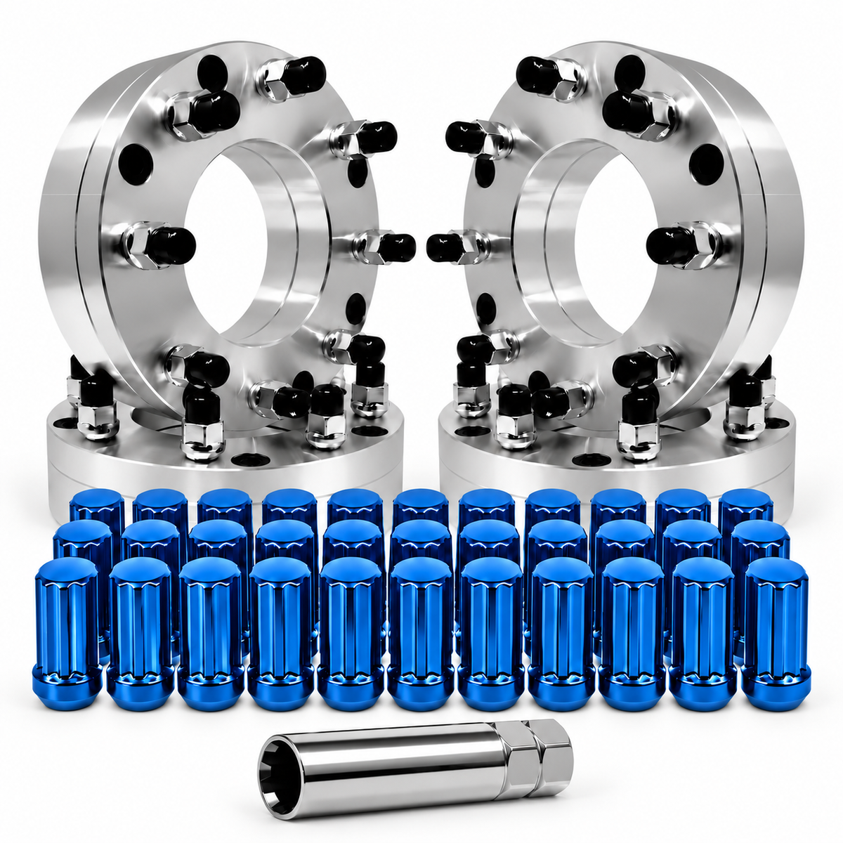 Chevy GMC 6x5.5 To 8x6.5 Wheel Adapters 2 Inch +32 Free Spline Lugs 14x1.5 Studs 108mm Bore For All Hub Clearance Silverado, Sierra, Tahoe, Yukon, Suburban, Escalade, Colorado, Canyon, Avalanche, Yukon XL, Blazer, Astro, Safari, K1500, K2500