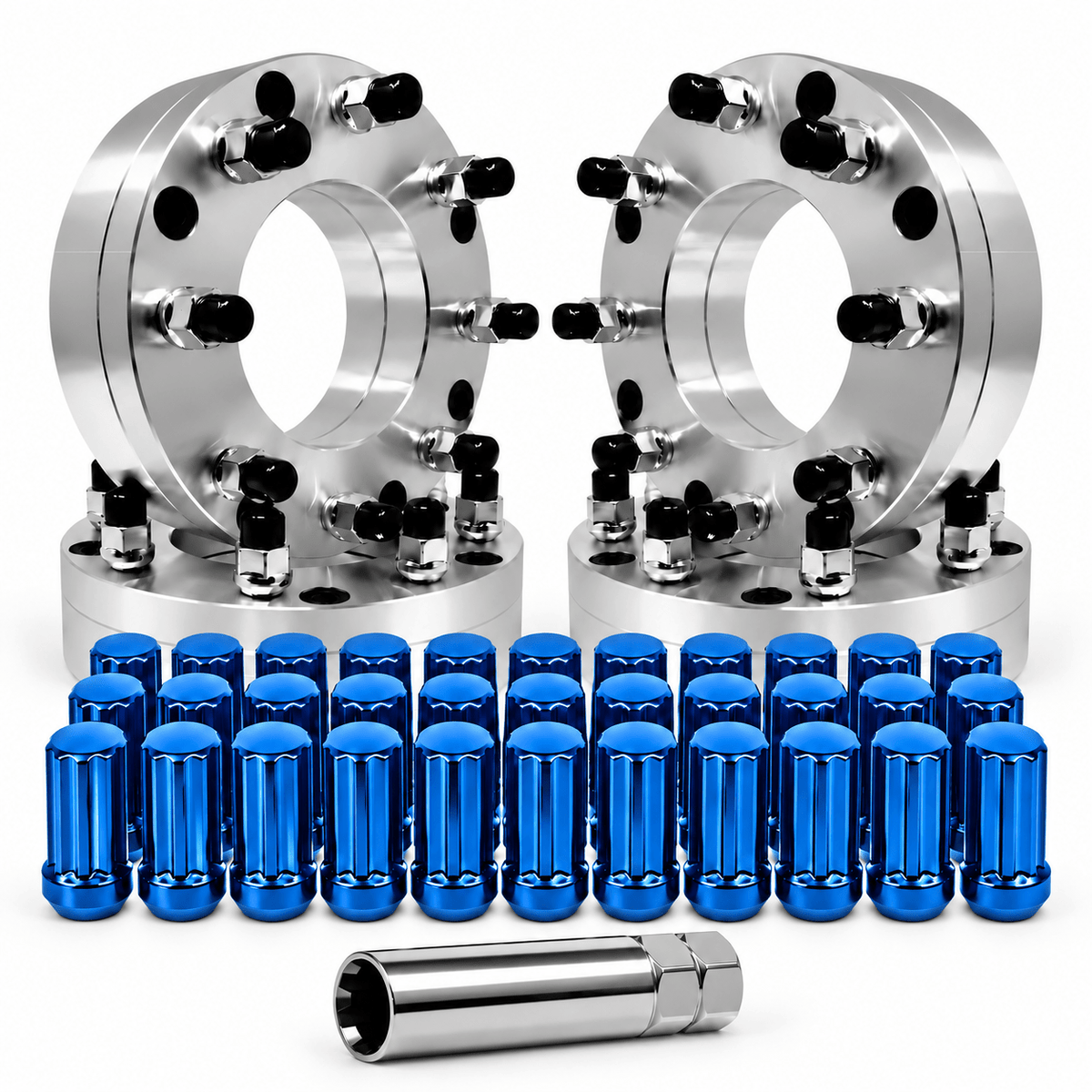 Chevy GMC 6x5.5 To 8x6.5 Wheel Adapters 2 Inch +32 Free Spline Lugs 14x1.5 Studs 108mm Bore For All Hub Clearance Silverado, Sierra, Tahoe, Yukon, Suburban, Escalade, Colorado, Canyon, Avalanche, Yukon XL, Blazer, Astro, Safari, K1500, K2500 - SET Group USA
