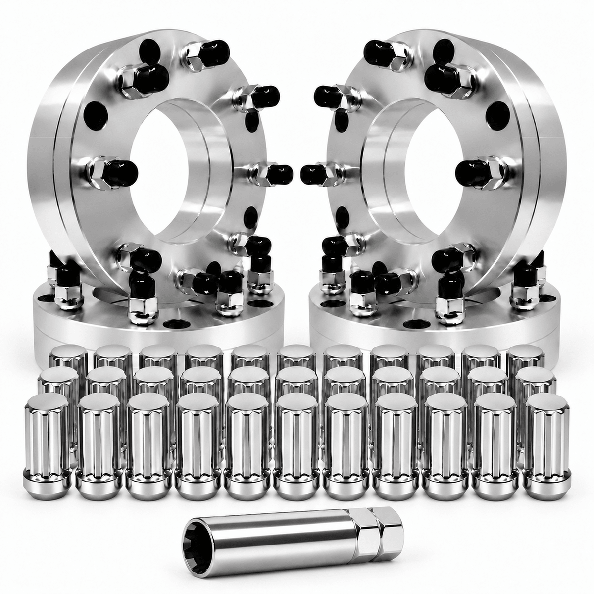 Chevy GMC 6x5.5 To 8x6.5 Wheel Adapters 2 Inch +32 Free Spline Lugs 14x1.5 Studs 108mm Bore For All Hub Clearance Silverado, Sierra, Tahoe, Yukon, Suburban, Escalade, Colorado, Canyon, Avalanche, Yukon XL, Blazer, Astro, Safari, K1500, K2500 - SET Group USA