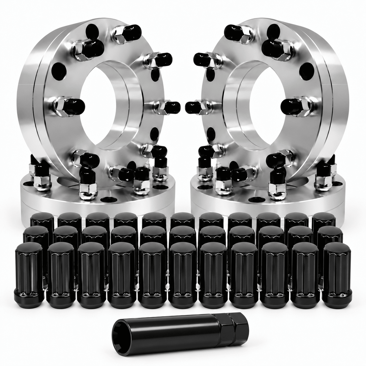 Toyota 6x5.5 To 8x6.5 Wheel Adapters 2 Inch 50mm 14x1.5 Studs & 32 free black spline Lugs 108mm Bore For All Toyota Truck Clearance Tacoma, 4Runner, Tundra, Pickup, Sequoia, Land Cruiser, FJ Cruiser, T100