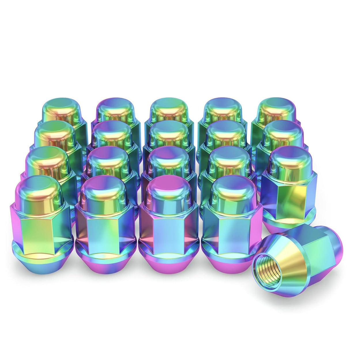 16 Neo Chrome Racing Lug Nuts 12X1.5 | Bulge Acorn Lugs | Fits Most Honda Acura
