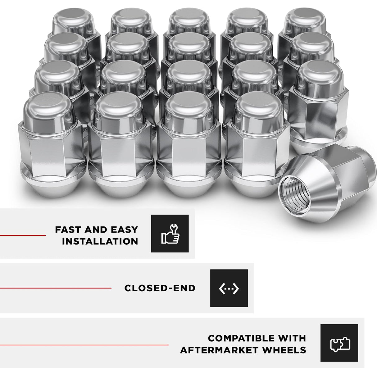 23 Jeep Lug Nuts, Bulge Acorn Lugs, 1/2"-20, Closed End, 5X5, 5X4.5, 5X5.5 Spare