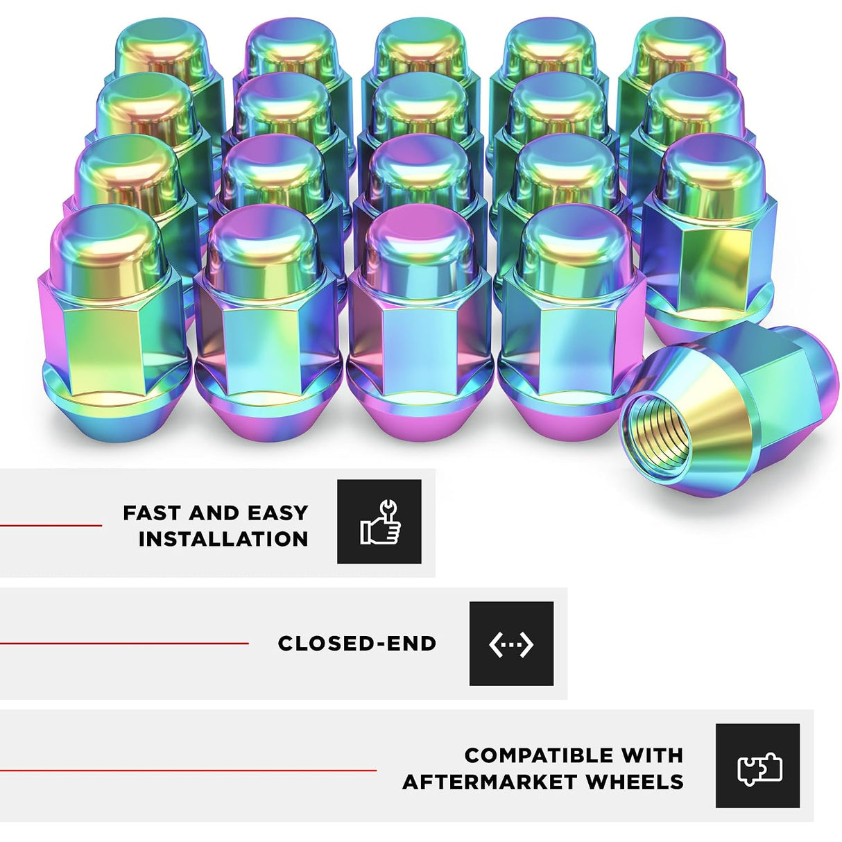 20 Neo Chrome Racing Lug Nuts | 12X1.5 | Acorn Bulge |Fits Most Jdm Honda Acura