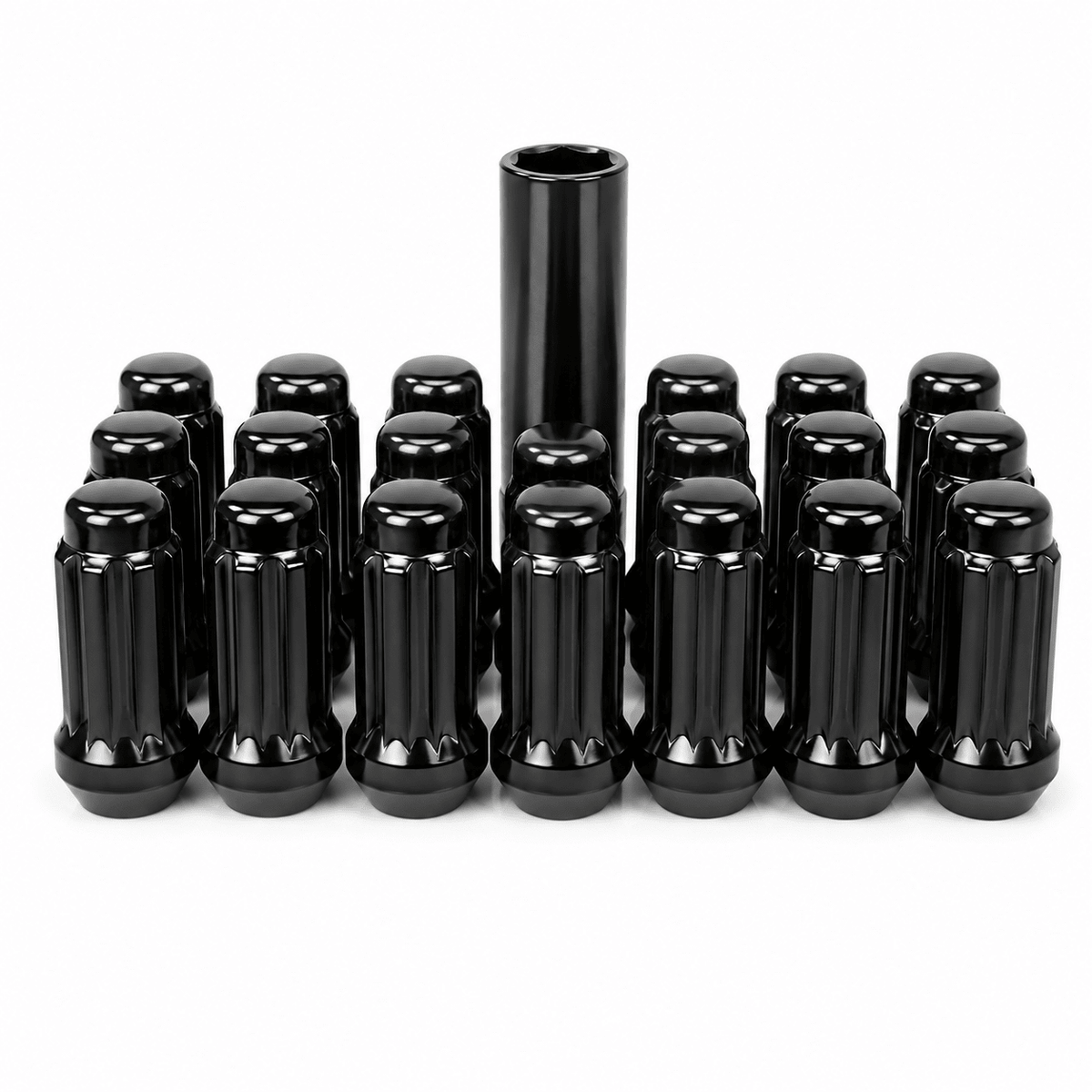 32x Dodge Ram 6 Spline Gorilla Style Lug Nuts 2500 3500 14x1.5 Black With 2 Keys - SET Group USA