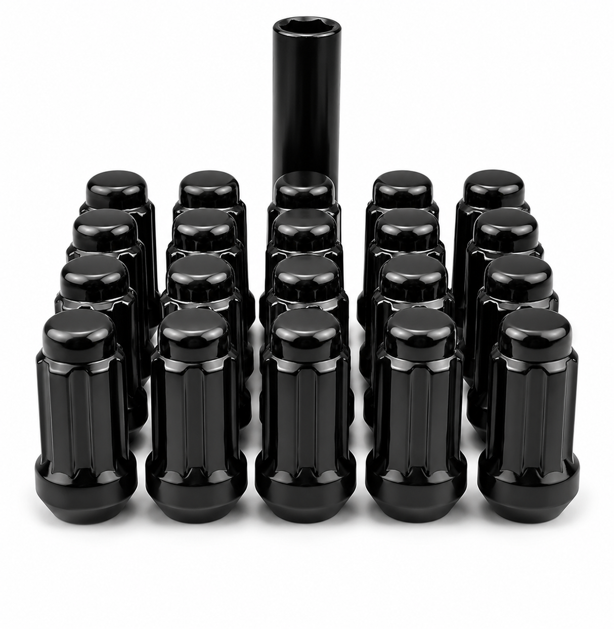 20 Black Spline Lug Nuts | + 2 Keys | 9/16 | Dodge Chrysler Mitsubishi | 2" Tall