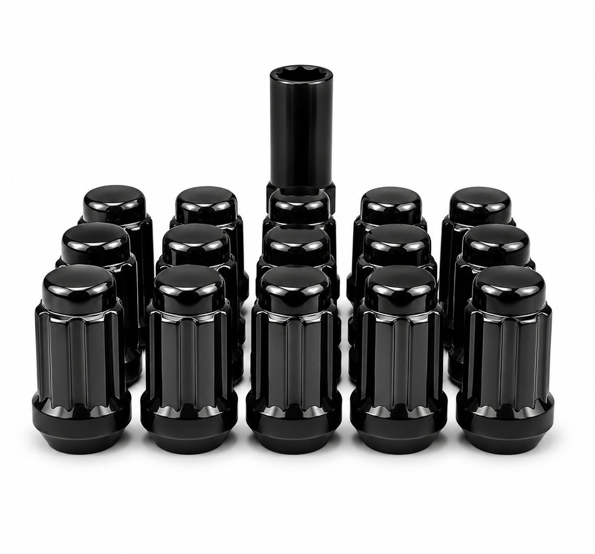 20 Black Spline Lug Nuts | + 2 Keys | 9/16 | Dodge Chrysler Mitsubishi | 2" Tall