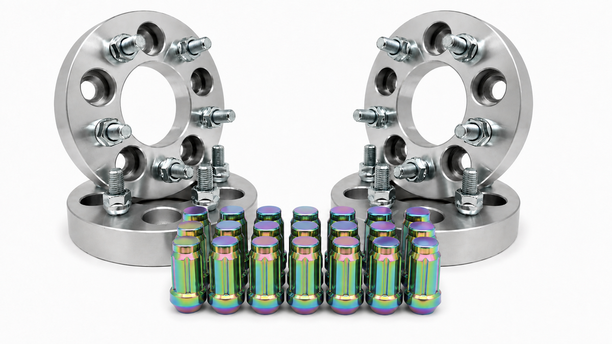 5X100 To 5X114.3 Conversion Kit Fr-S Brz Wrx 25mm +20 Neo Chrome Spline Lug Nuts