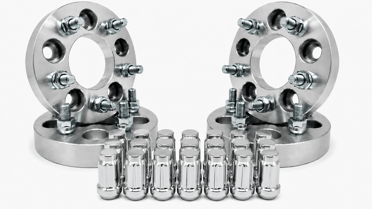 4x 5x100 To 5x114.3 Conversion Kit Fr-S Brz Wrx Includes 20x Chrome Lugnuts + Spline Key | 1 Inch (25mm) | 12x1.5 Lugs And Studs | - SET Group USA