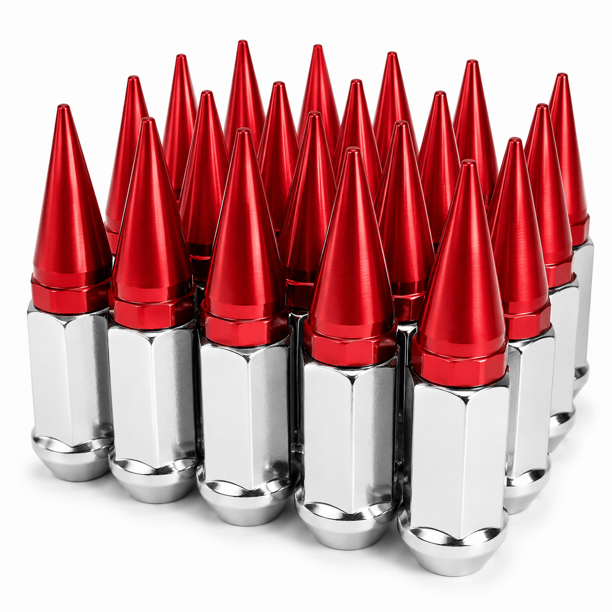 20x CHROME / RED SPIKE ALUMINUM EXTENDED LUG NUTS 12x1.25 | FITS INFINITI G35 G37 Q50 Q60 Q70 - SET Group USA