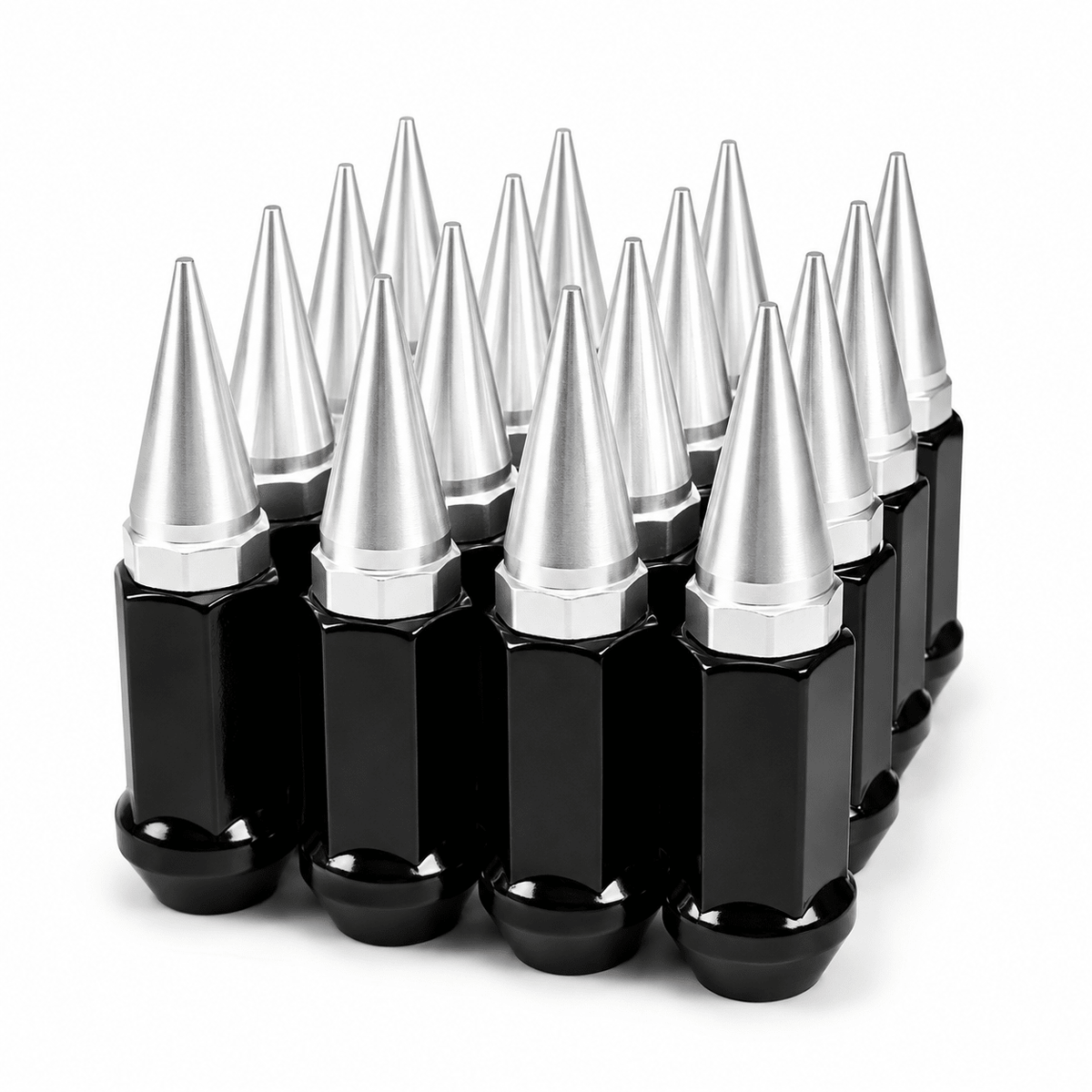 23x JEEP WRANGLER, RUBICON, TJ, YJ, JK, CJ | 1/2-20 Black And Chrome Spiked Lugnuts | 3.2" Total Height - SET Group USA