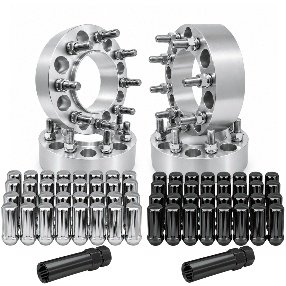 4x 8x170 Wheel Spacers Ford F-250/F-350 2003+, 2" inch, 2 Hub & Wheel Centric Fronts + 2 Lug Centric Rears, M14x1.5 + 32 Free Black or Chrome Spline Lug Nuts - SET Group USA