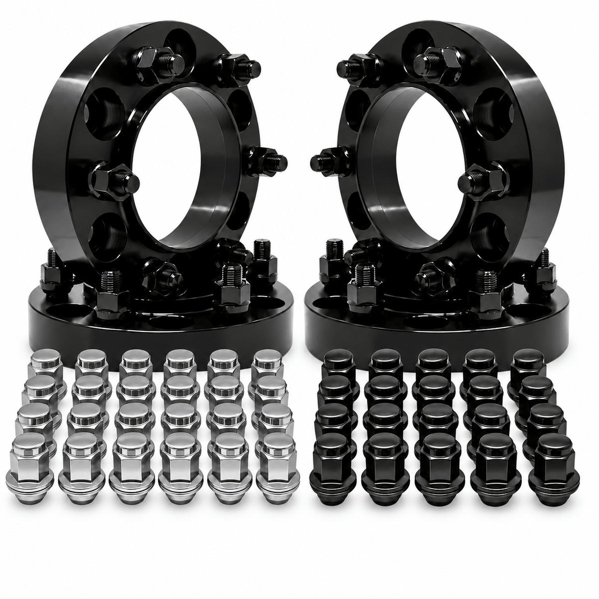 4x Hub Centric Wheel Spacers 6x5.5 (6x139.7) Toyota Tacoma, 4Runner, FJ Cruiser, Land Cruiser, Tundra, Lexus GX, 1"-2", M12x1.5 Studs, 106mm Bore & Lip, Forged 6061-T6 Aluminum, Plus Free 20x 12x1.5 Black or Chrome OEM Toyota/Lexus Style Mag Lug Nuts - SET Group USA