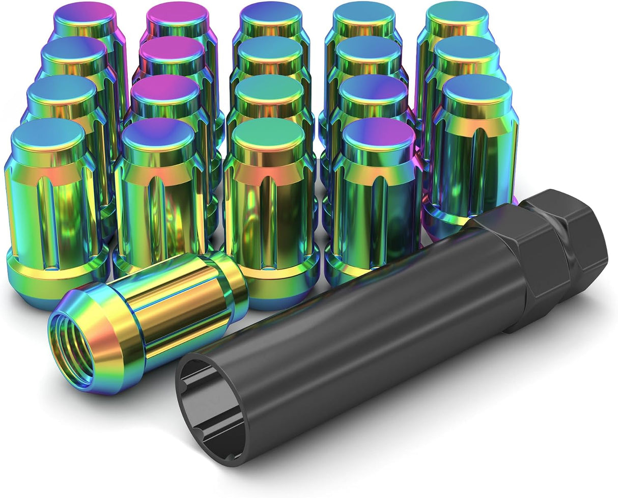 20 Neo Chrome Spline Tuner Racing Lug Nuts | 12X1.5 | Fits Most Jdm Honda Acura