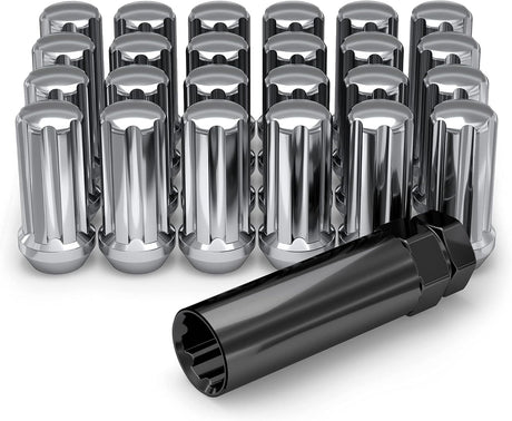 32x Chrome Spline Lug Nuts + Key | Chevy Silverado 2500 3500 Hd Duramax Gmc 14X1.5 - SET Group USA
