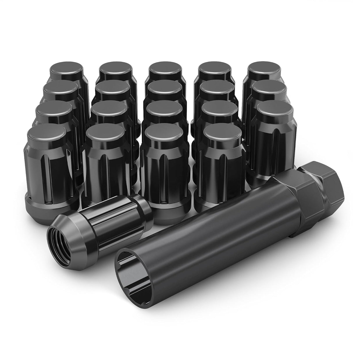 23 Matte Black Jeep Lug Nuts 6 Spline Tuner | 1/2"-20 | Closed End |+2 Keys 5X5