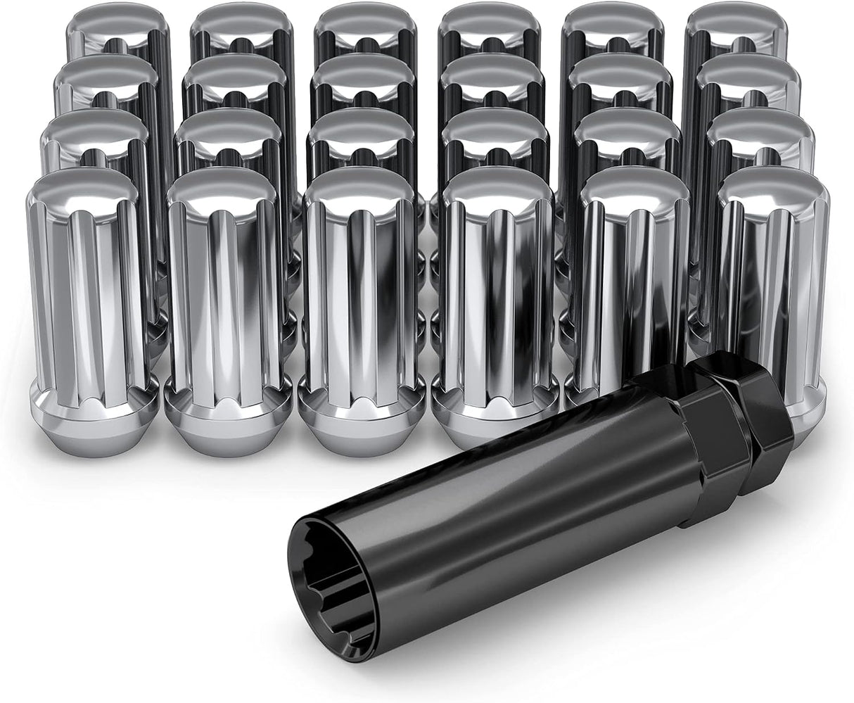 32 Chrome Spline Lug Nuts + 2 Keys | 9/16 | Dodge Ram | Chevy | Ford F-250 F-350