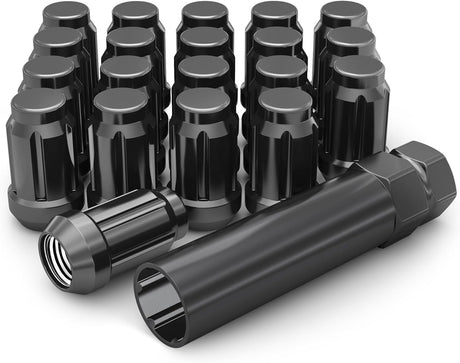 24x Black Spline Lug Nuts With Key 1.38" Tall | 12X1.5 | Fits Toyota Truck Aftermarket Rims - SET Group USA