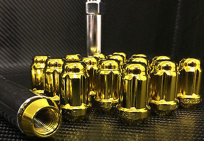 20 GOLD MUSTANG LUG NUTS | 6 SPLINE TUNER | 1/2"-20 | + KEY | - Set Group USA - 1