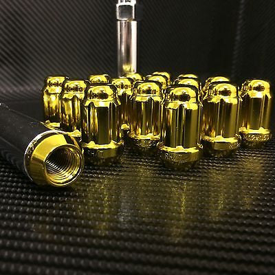 20 GOLD SPLINE TUNER RACING LUG NUTS +2 KEYS | 12X1.5 | FITS MOST HONDA ACURA | - Set Group USA - 3