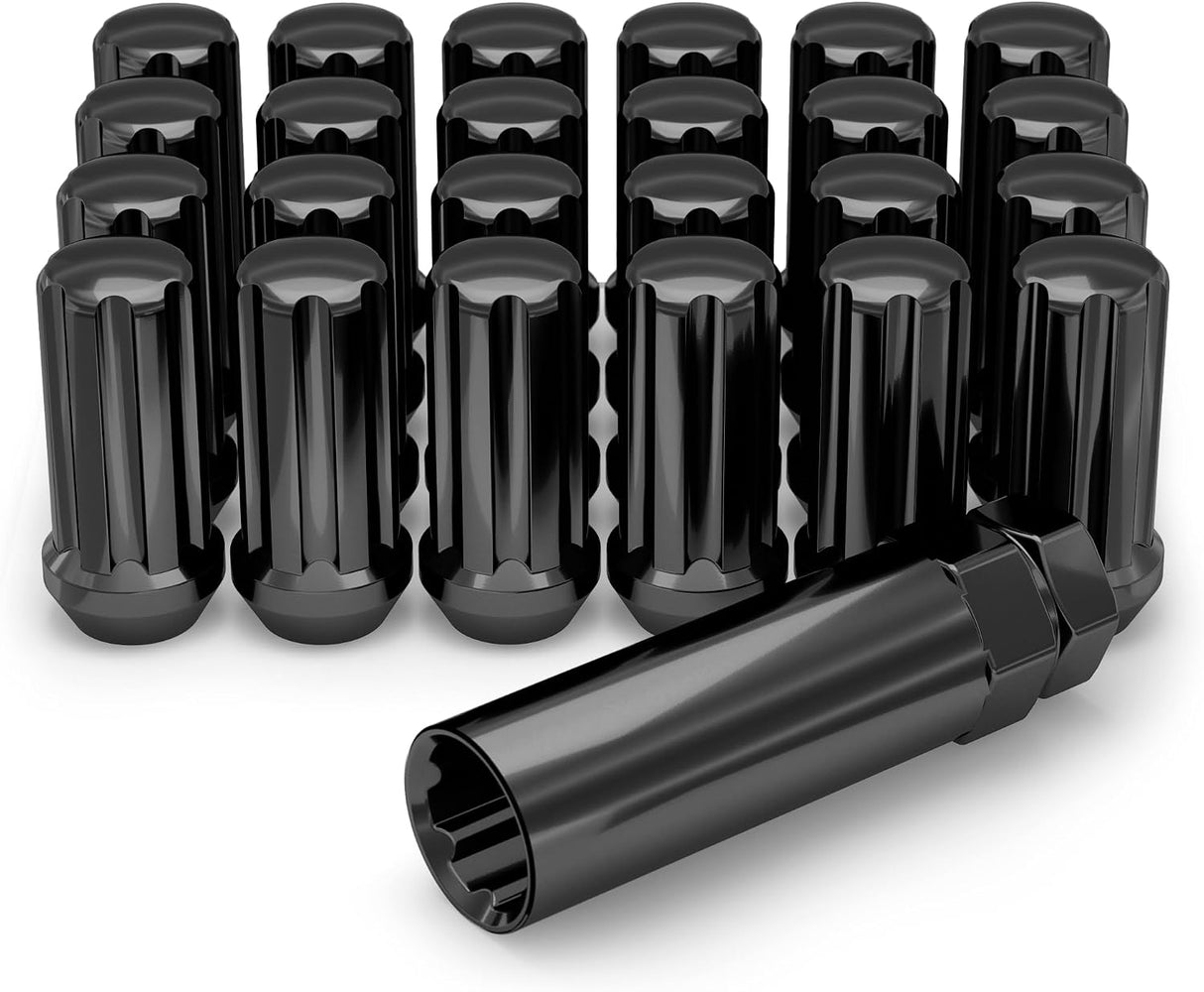 24 Black Spline Lug Nuts Fits All 6 Lug Chevy Gmc 14X1.5 Trucks 6X5.5 | 6X139.7