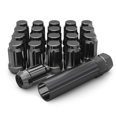 20x Matte Black Mustang Lug Nuts | 6 Spline Tuner | 1/2"-20 | + Key | - SET Group USA