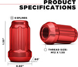 20 Red Mustang Lug Nuts | Racing 6 Spline Lugs | 1/2"-20 | +2 Keys |