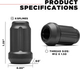 20 Matte Black Spline Tuner Racing Lug Nuts | 12X1.5 | Fits Most Jdm Honda |