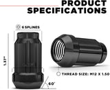 20 Black Spline Tuner Racing Lug Nuts +2 Keys | 12X1.5 | Fits Most Honda Acura |