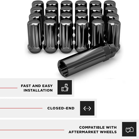 32x Black Spline Lug Nuts With Key 14X1.5 | Fits 8 Lug Chevy, Gmc & Ram Aftermarket Wheels - SET Group USA