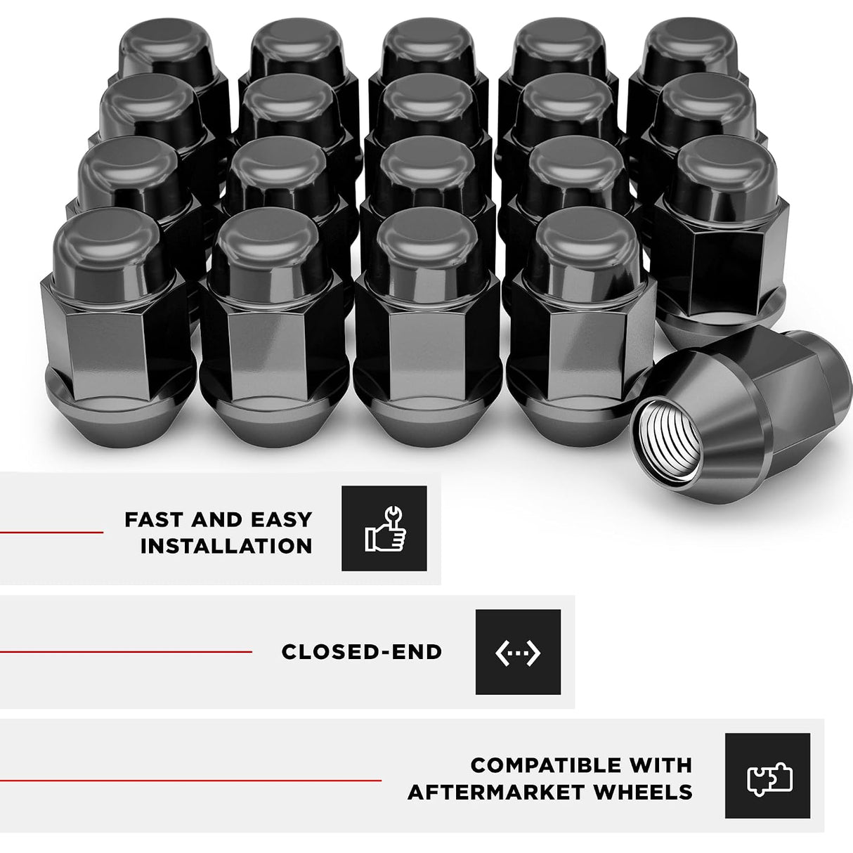 10 Black Lug Nuts 14X1.5 | Mopar Dodge Challenger | Charger | Magnum 5X115 Lugs