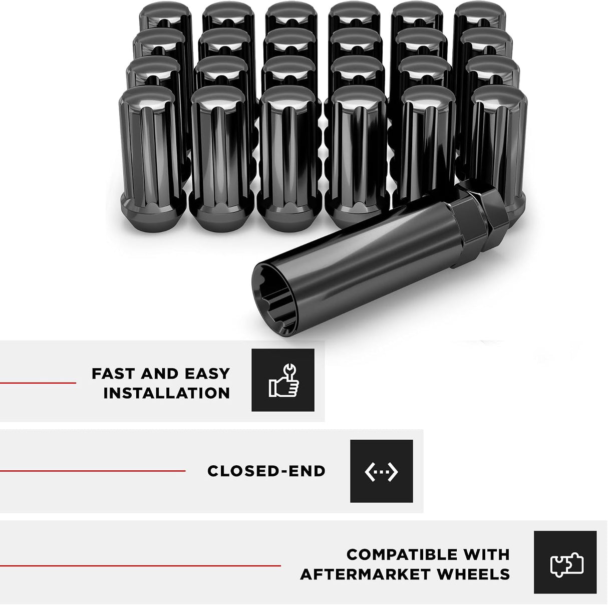 32 Black Spline Lug Nuts | 14X1.5 | Chevy Gmc | Silverado Hummer | 6X5.5 | 8X6.5