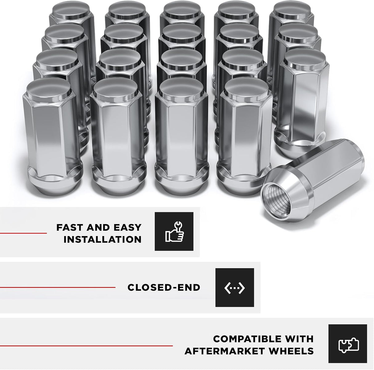 20 Tall Bulge Acorn Lug Nuts 1.9" Inch | 1/2"-20 | Closed End | 5X4.5 | 5X114.3