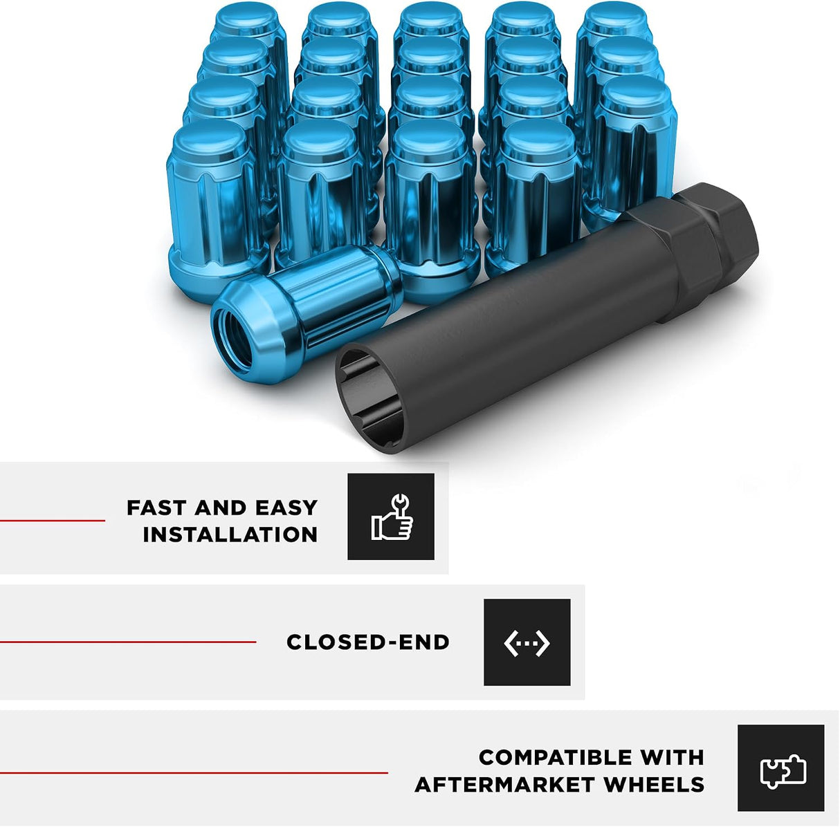 24 Blue Dodge Durango, Dakota Lug Nuts | 6 Spline Tuner | 1/2"-20