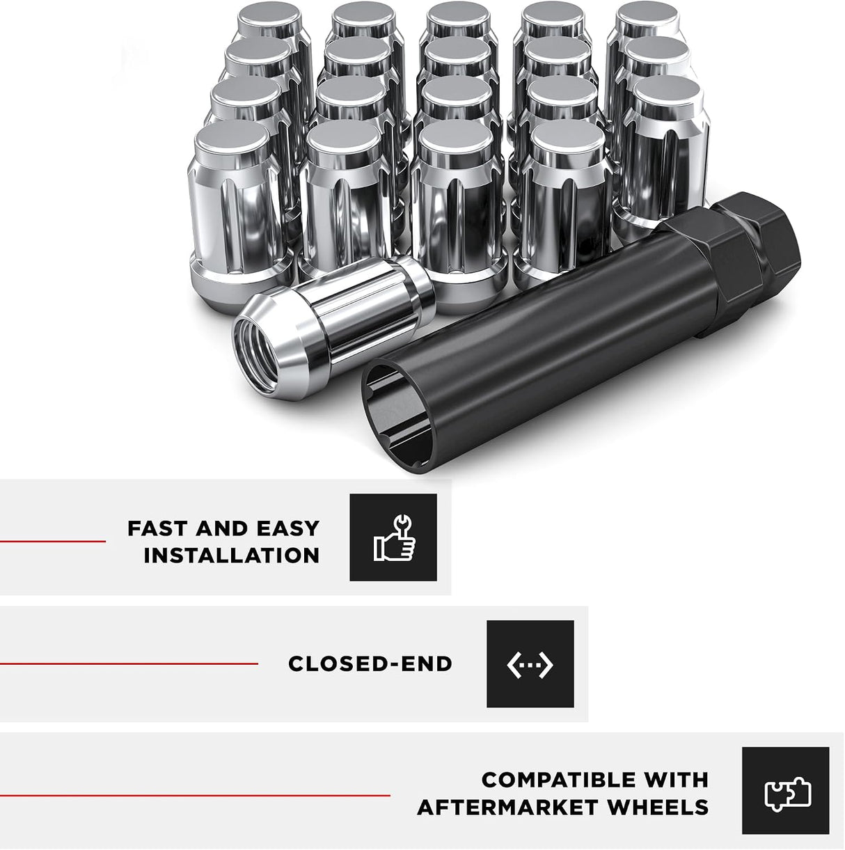 20Pc 12X1.5 Closed End 6 Spline Lug Nuts + 2 Keys Fits Honda & Acura Locking