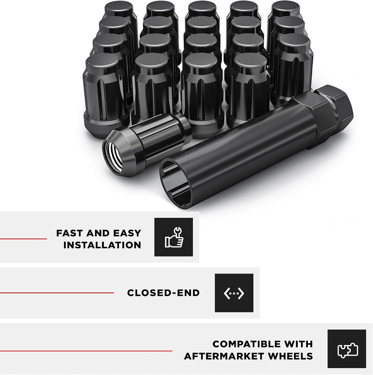 27 Black Spline Lug Nuts +2 Keys | 12X1.5 | Fits Toyota 5Th Wheel Spare
