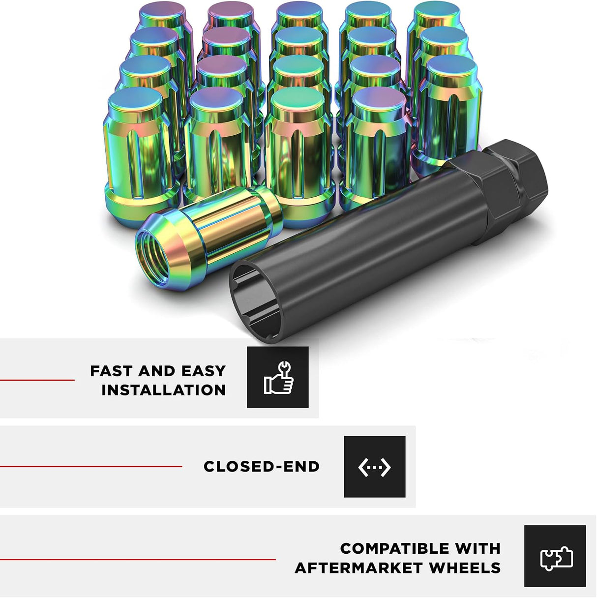 20 Neo Chrome Spline Tuner Racing Lug Nuts | 12X1.5 | Fits Most Jdm Honda Acura