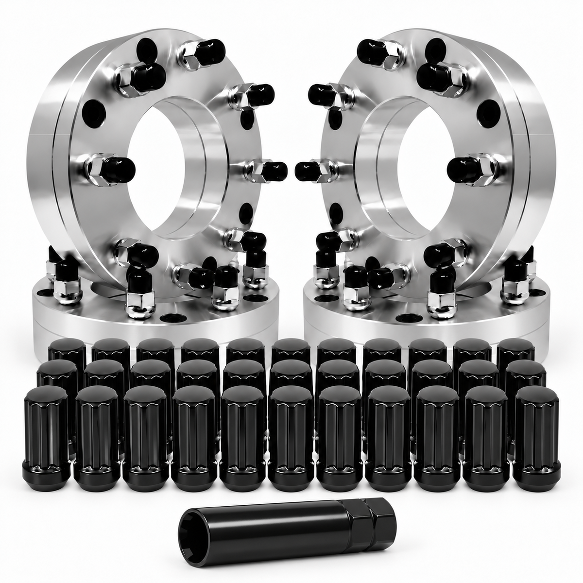 Toyota 6x5.5 To 8x6.5 Wheel Adapters 2 Inch 50mm 14x1.5 Studs & 32 free black spline Lugs 108mm Bore For All Toyota Truck Clearance Tacoma, 4Runner, Tundra, Pickup, Sequoia, Land Cruiser, FJ Cruiser, T100