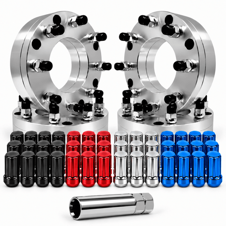 Chevy GMC 6x5.5 To 8x6.5 Wheel Adapters 2 Inch +32 Free black, red, chrome or blue Spline Lugs for Silverado, Sierra, Tahoe, Yukon, Suburban, Escalade, Colorado, Canyon, Avalanche, Yukon XL, Blazer, Astro, Safari, K1500, K2500