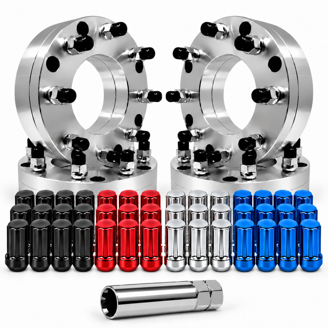 Chevy GMC 6x5.5 To 8x6.5 Wheel Adapters 2 Inch +32 Free black, red, chrome or blue Spline Lugs for Silverado, Sierra, Tahoe, Yukon, Suburban, Escalade, Colorado, Canyon, Avalanche, Yukon XL, Blazer, Astro, Safari, K1500, K2500