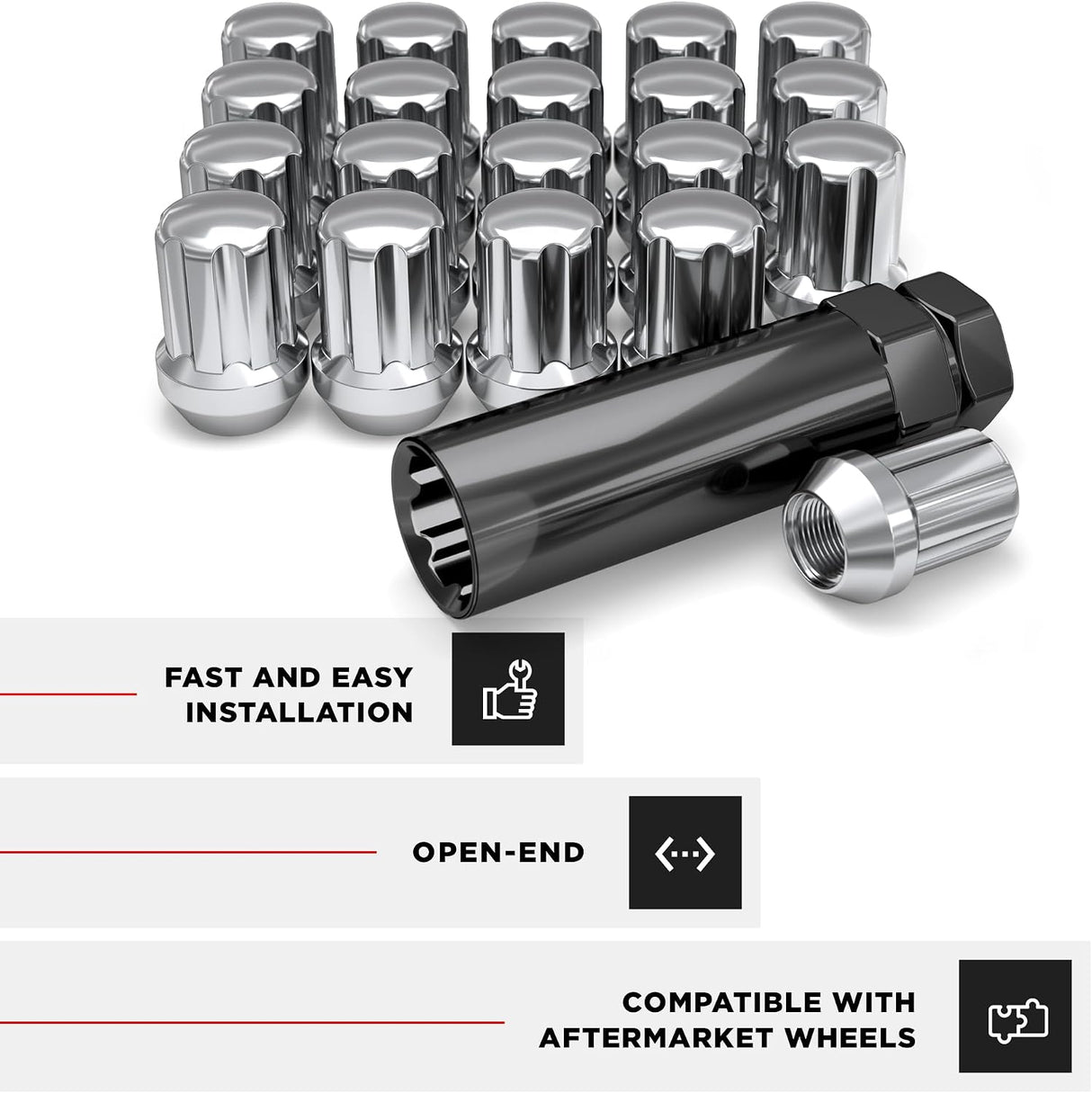 20 Chrome Spline Lug Nuts 14X1.5 | Chevy Camaro | Cadillac Cts | Cts-V