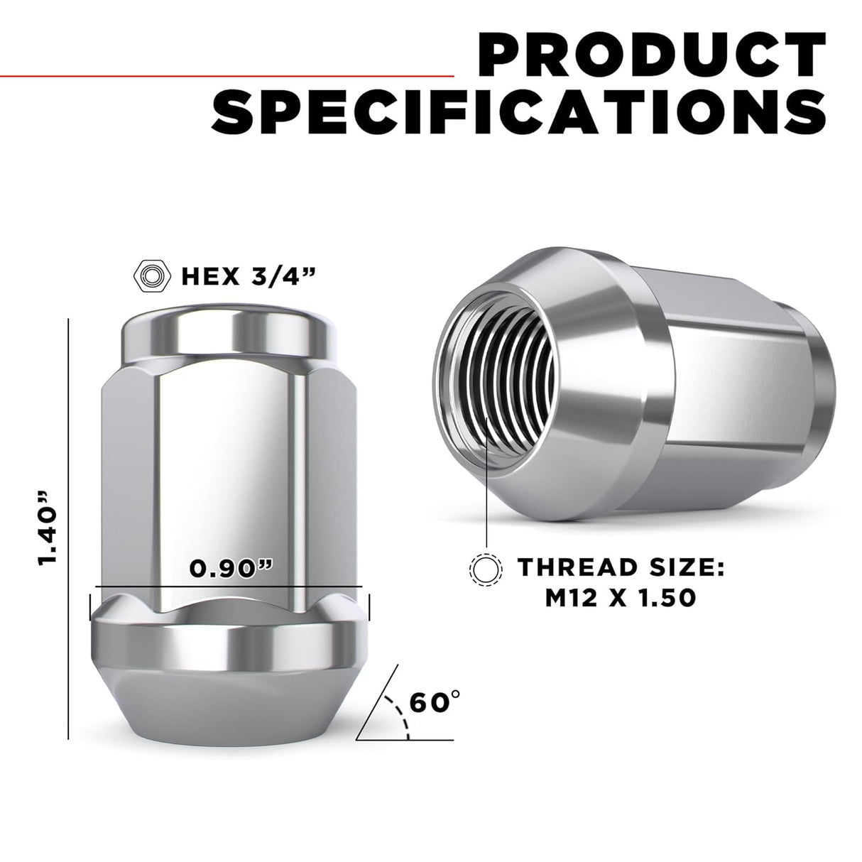 23 Jeep Lug Nuts | Bulge Acorn Lugs | 1/2-20 | Closed End | 5X5 | 5X4.5 | 5X5.5