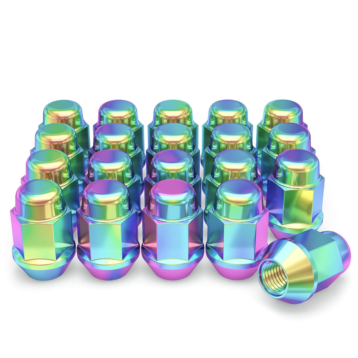 20 Neo Chrome Racing Lug Nuts | 12X1.5 | Acorn Bulge |Fits Most Jdm Honda Acura
