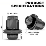 24x 14x1.5 Black OEM Toyota / Lexus Mag Lug Nuts Tacoma, Tundra, Land Cruiser, Sequoia, LX, GX Black Wheel Lugs With Attached Washer 14x1.5